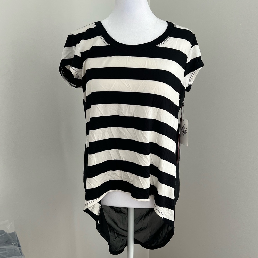 NWT Dex Hi-Lo Black and White Striped Top with Sheer back Size: Small
